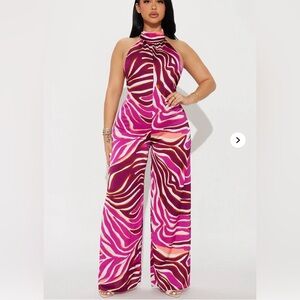 Vibrant Pink and Purple Halter Jumpsuit